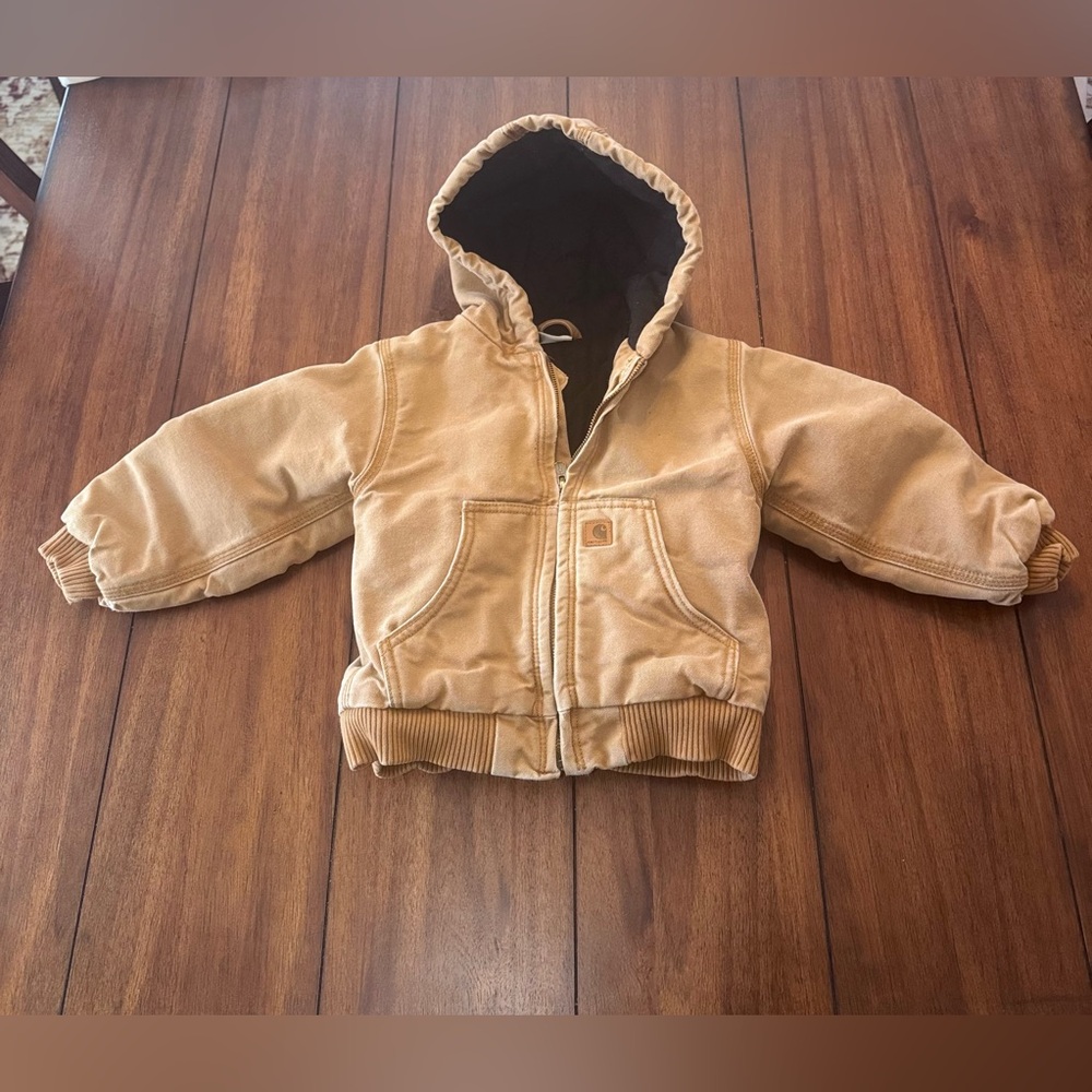 Vintage Carhartt Quilt‎ Lined Full Zip Hooded Denim Jacket 90s Brown Toddler 3T